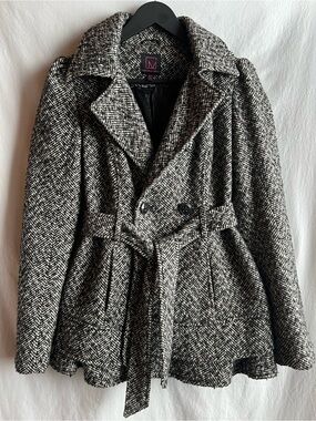 Material Girl Herringbone Belted Coat | Size Small | Double Breasted